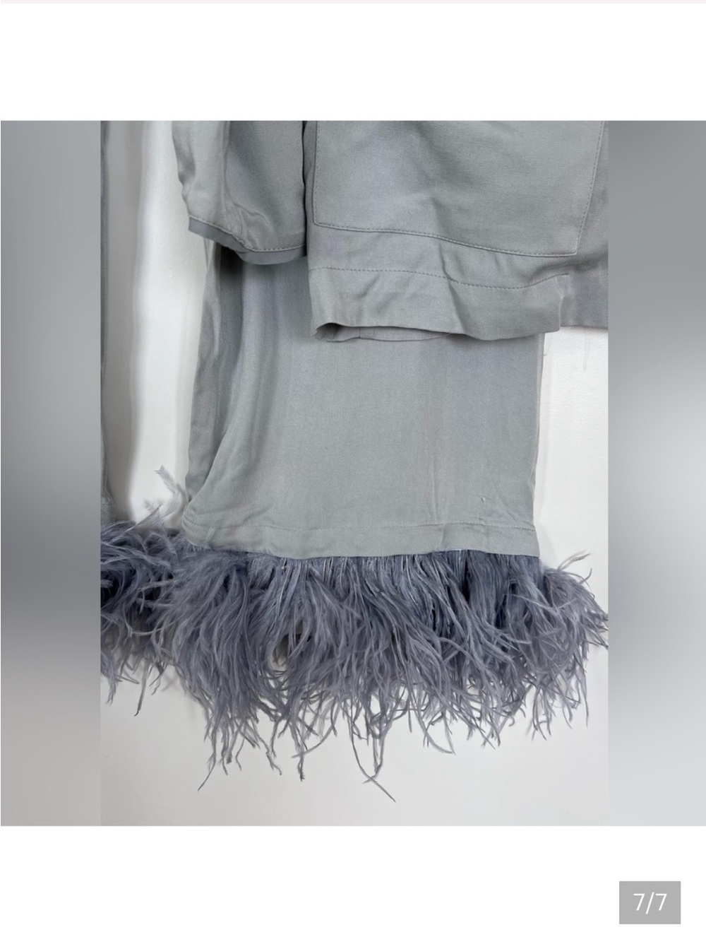 Soft Feather-Trim Women's Pajama Set - Light Gray - Picture 2 of 3